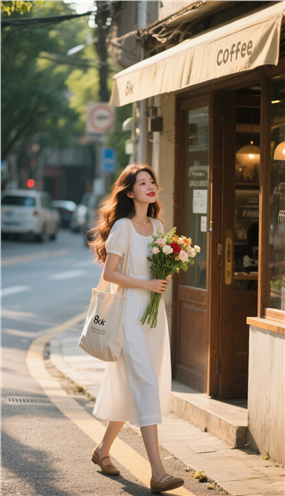 亚洲时尚街拍文艺风美女摄影图片